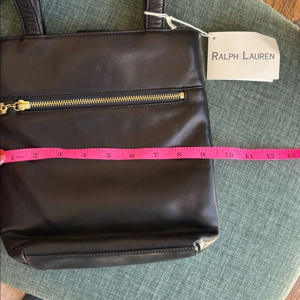 RALPH LAUREN Vintage Leather Black Bucket Shoulder Bag Black w/ Gold Accents NWT - Picture 2 of 12